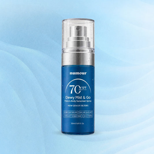 SPF 50+ PA++++ Sunscreen Spray | Numour Dewy Mist & Go 50 ml | In-Vivo Tested Sunscreen for Face & Body | SPF 70 Protection